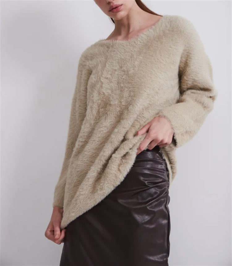 Damen Oversize-Flauschpullover mit V-Ausschnitt und Teddy-Optik Shop Nory
