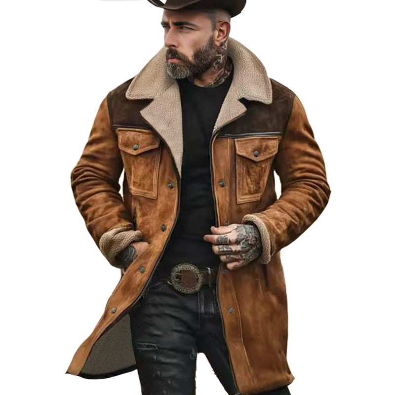 Herren Langer Sherpa-Mantel mit Kunstfellfutter und Wildlederoptik Shop Nory