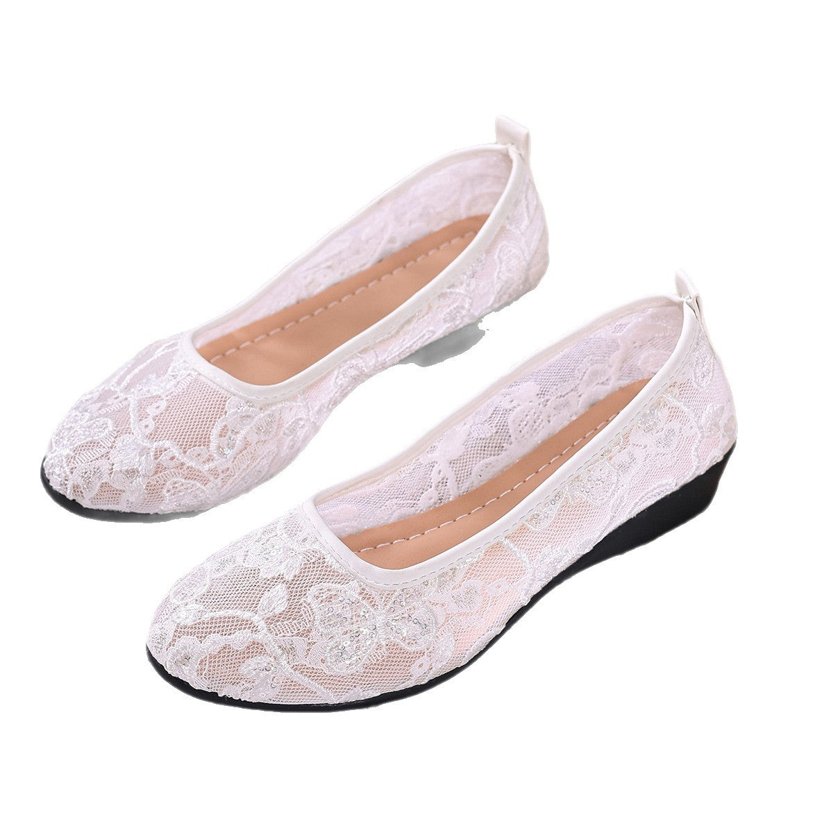 Damen Ballerinas mit filigranem Spitzenbesatz und rutschfester Sohle