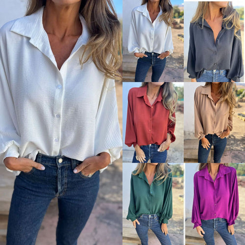 Damen Locker geschnittene Viskose-Hemdbluse mit Oversize-Schnitt und Ballonärmeln Shop Nory