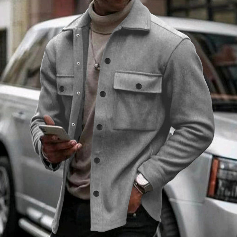 Herren lässige Hemdjacke mit praktischen Taschen und modernem Stehkragen