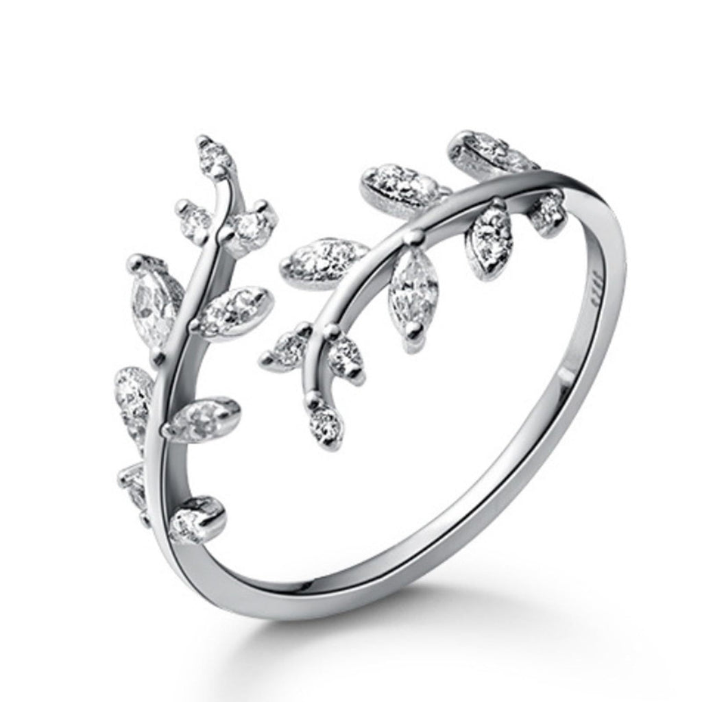 Damen Ring mit filigranem Blattdesign und funkelnden Zirkonia-Elementen Shop Nory