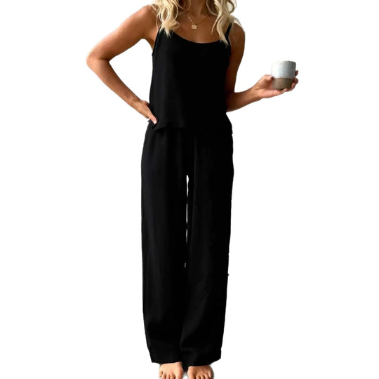 Damen lässiges Leinen-Set mit Trägershirt und weiten Hosen Shopnory