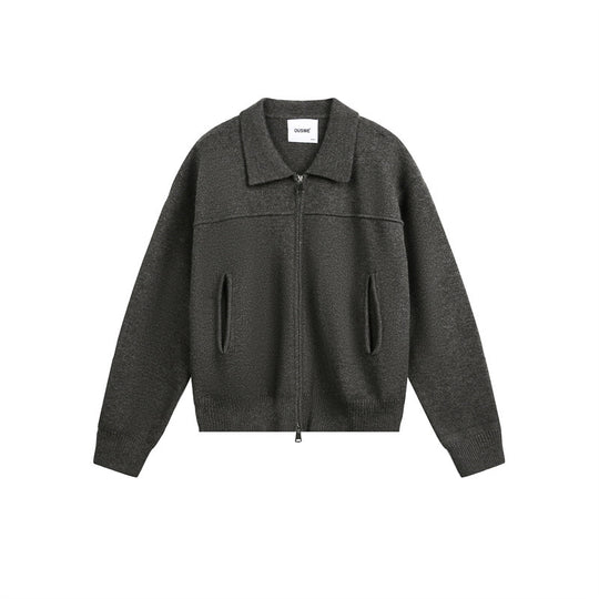 Herren Strick-Zipjacke mit Hemdkragen, Eingrifftaschen und geripptem Saum Shop Nory