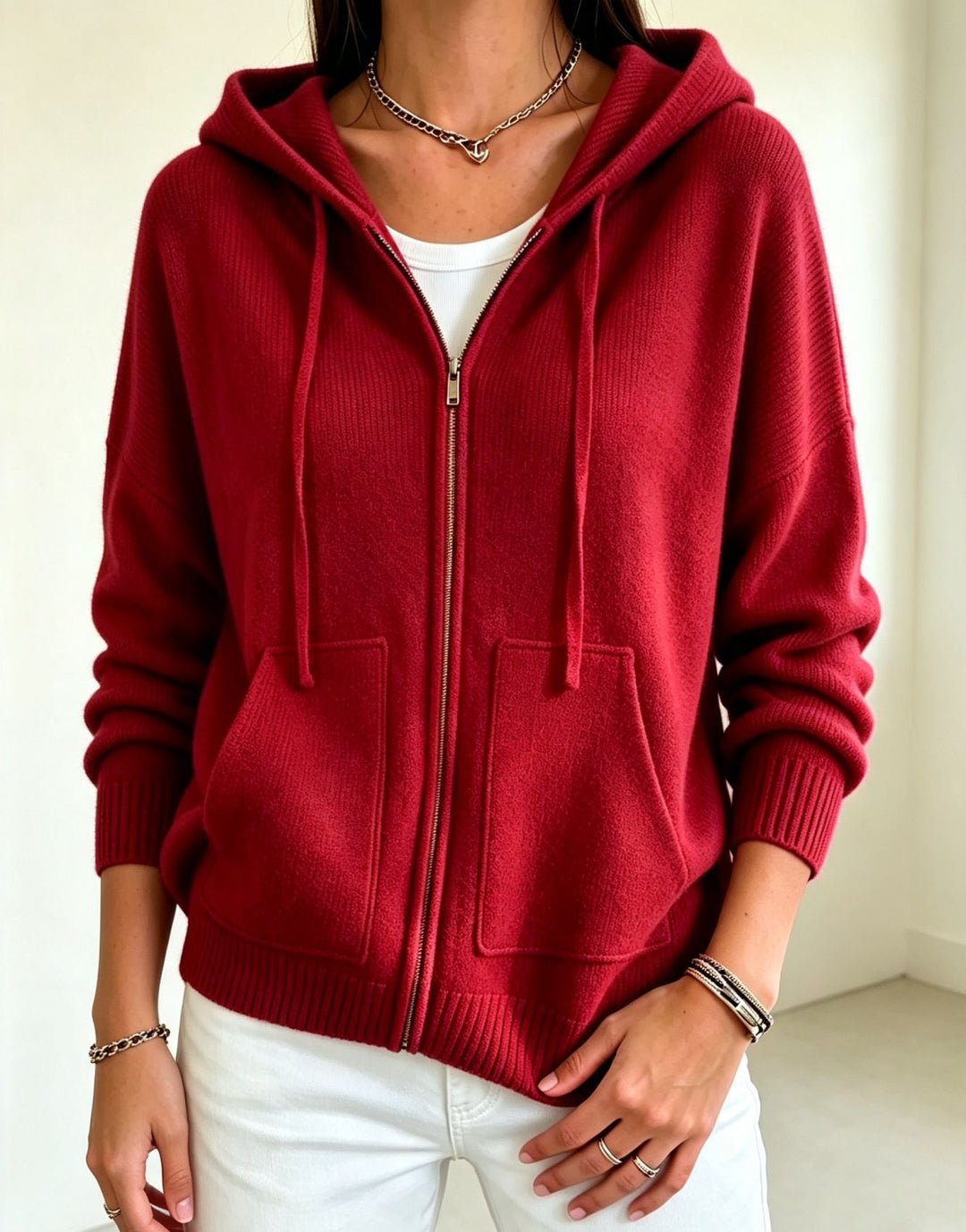 Damen Kapuzen-Wollmix Zip-Cardigan mit kastiger Passform und Kängurutaschen Shop Nory