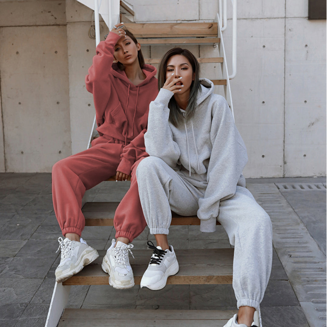 Damen lässiges Oversize-Kapuzen-Sweatset mit Cropped-Hoodie und Highwaist-Jogginghose Shop Nory