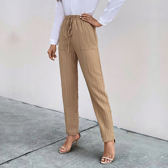 Damen Leichte Crinkle-Hose mit hohem Elastikbund, Tunnelzug und aufgesetzten Taschen Shop Nory