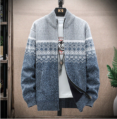 Herren Strickjacke mit nordischem Muster und modischem Reißverschluss