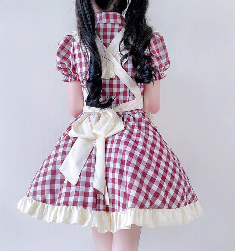 Damen Nostalgisches Dienstmädchenkleid mit Rüschendetails Shop Nory