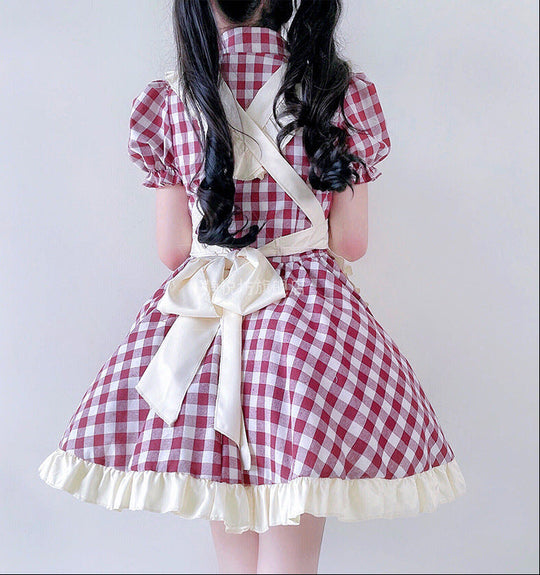 Damen Nostalgisches Dienstmädchenkleid mit Rüschendetails Shop Nory