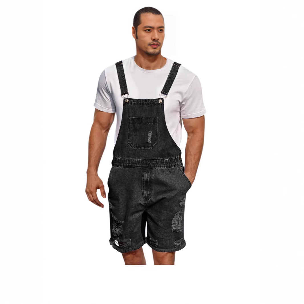 Herren Lässige Denim-Latzhose im distressed Look