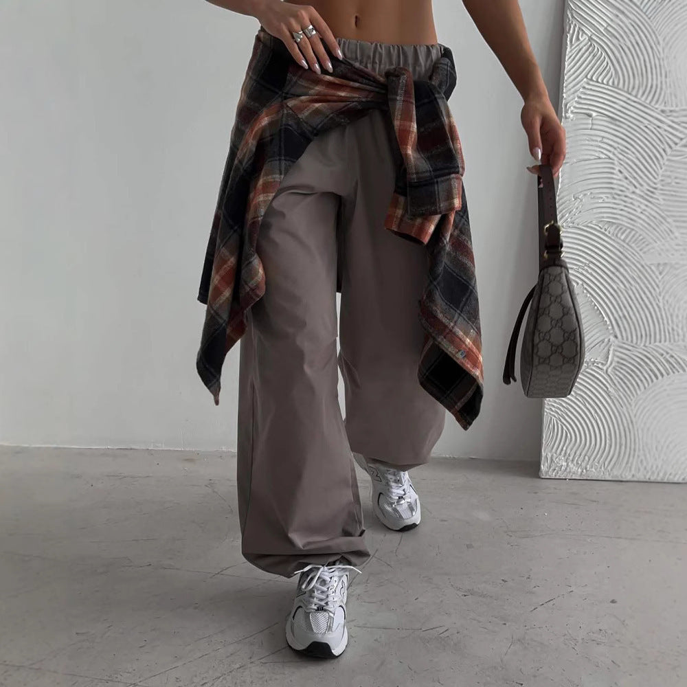 Damen weite hochgeschnittene Freizeithose mit elastischem Bund und tiefem Schritt Shop Nory