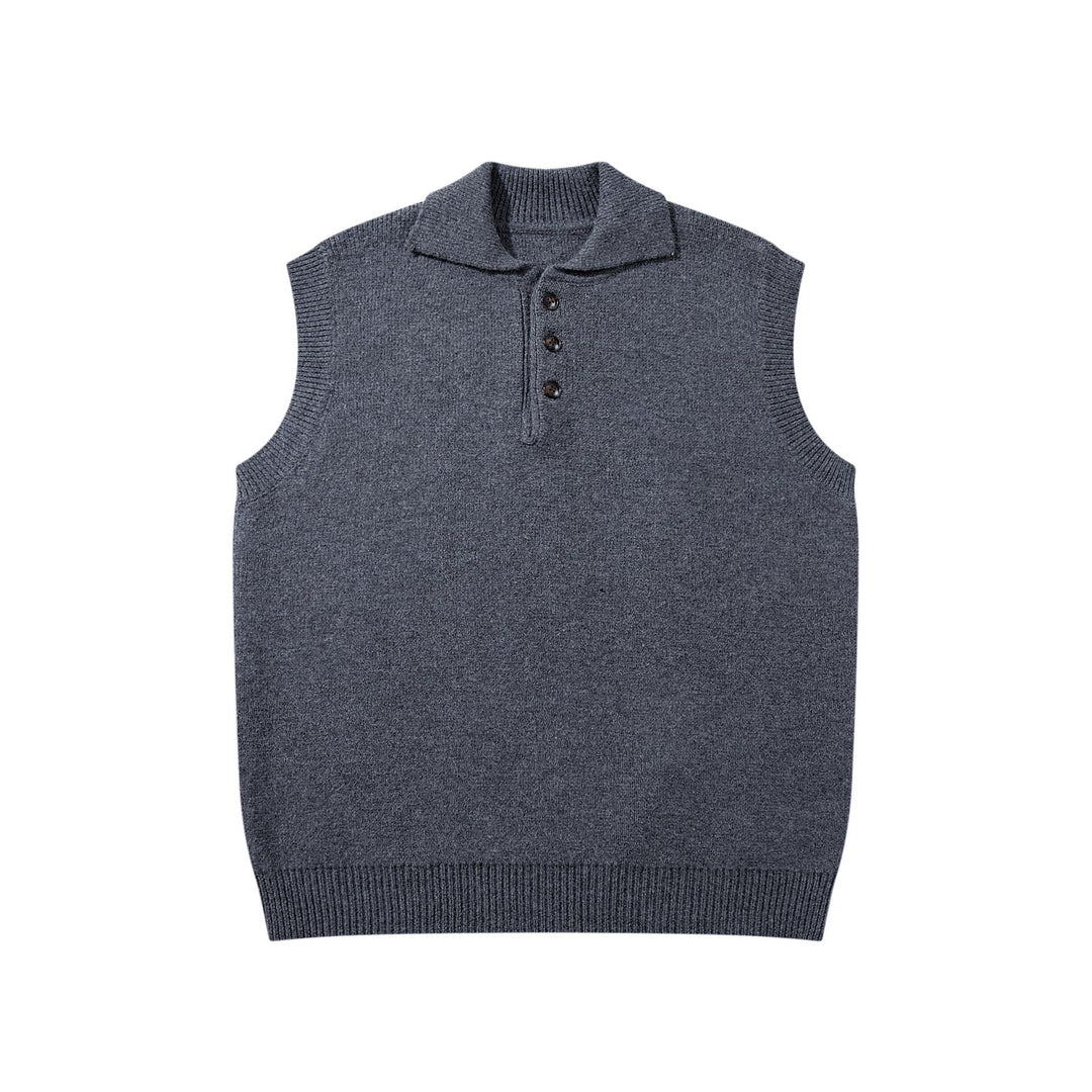 Unisex Ärmellose Strickweste mit Polokragen und Knopfleiste Shop Nory