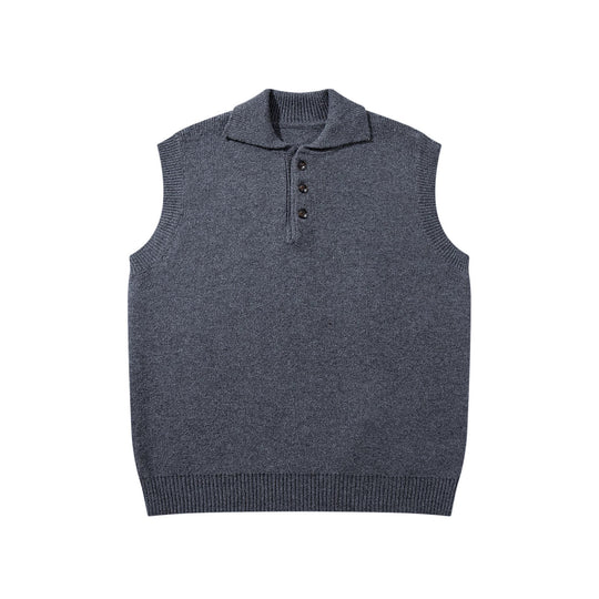 Unisex Ärmellose Strickweste mit Polokragen und Knopfleiste Shop Nory