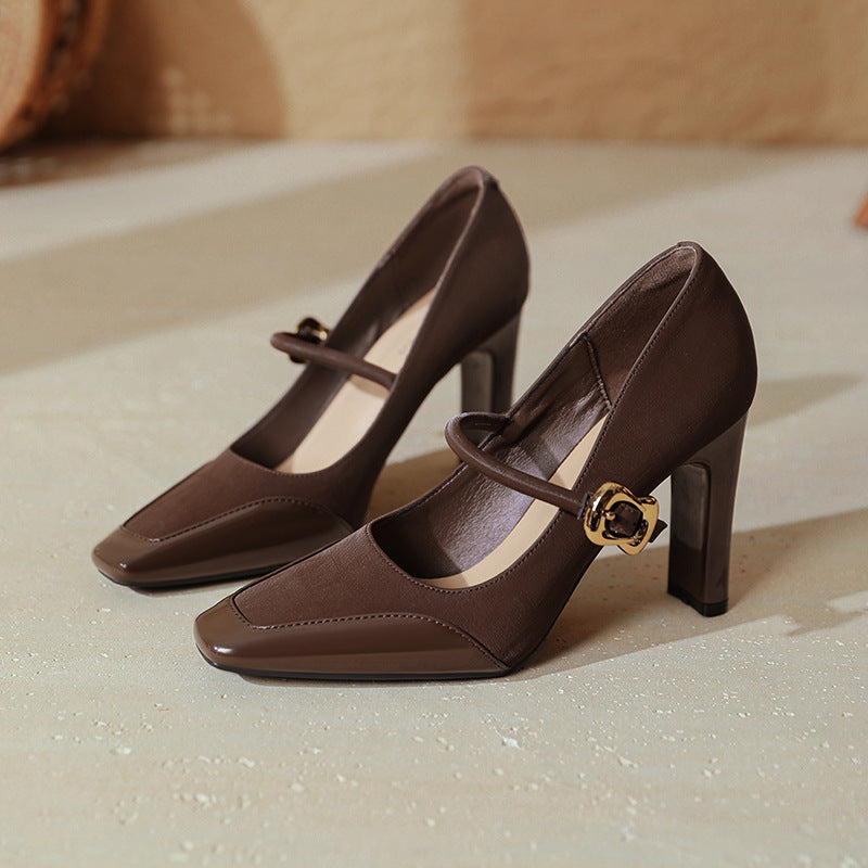 Damen elegante Mary Jane Pumps mit robustem Blockabsatz