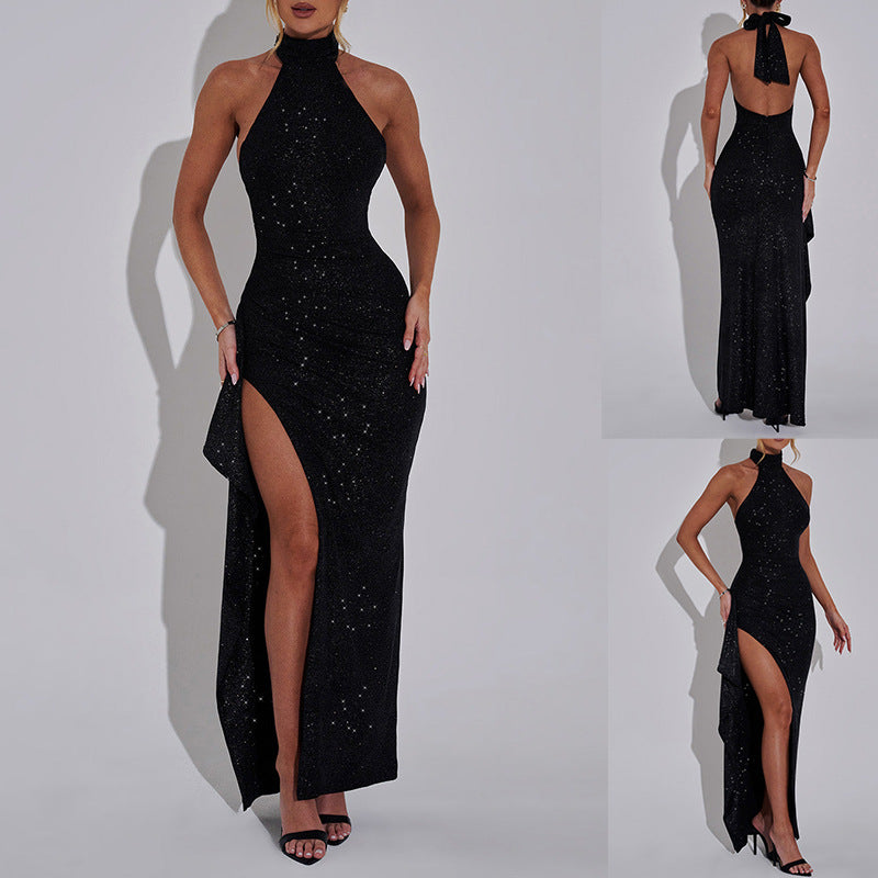 Damen Elegantes Abendkleid mit hohem Schlitz und Glitzerdetails