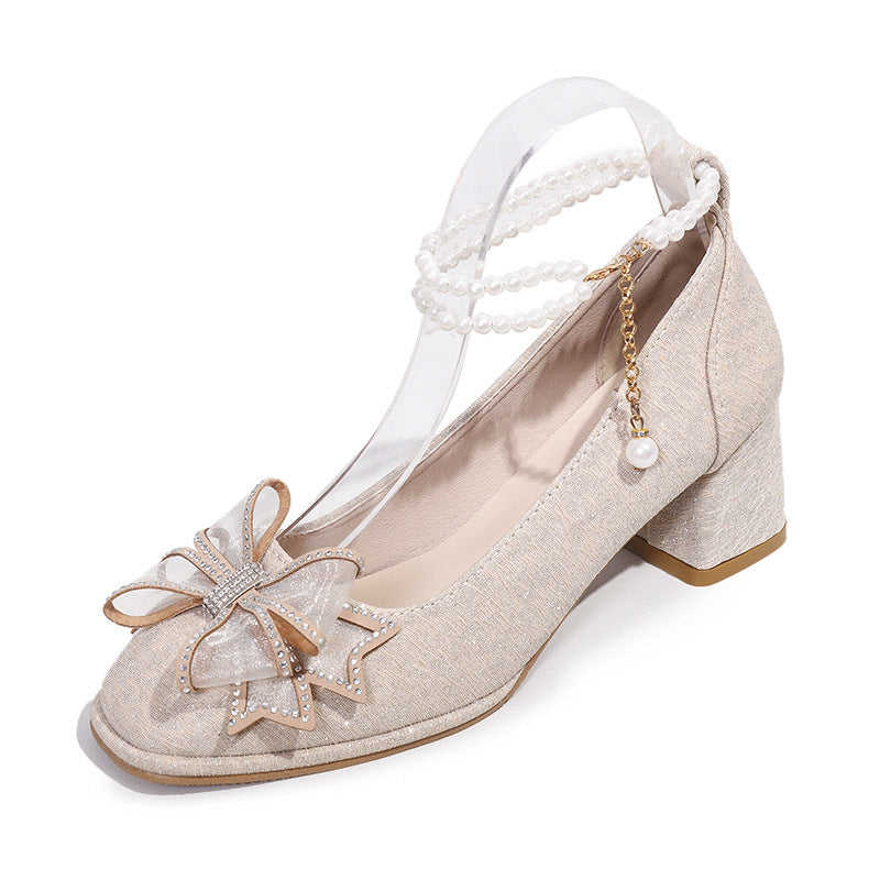 Damen Glitzernde Pumps mit eleganten Schleifen und Perlenverzierung Shopnory