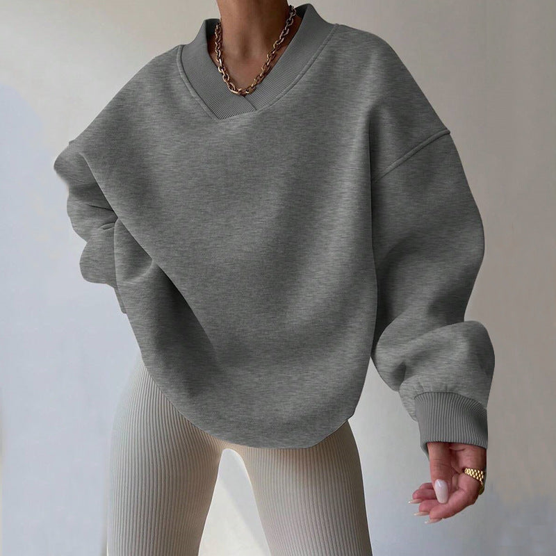 Damen Oversized V-Ausschnitt Sweatshirt mit verstärktem Rippkragen und extraweitem Cut Shop Nory