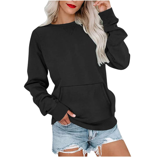 Damen Lockeres Sweatshirt mit Rundhalsausschnitt und Kängurutasche Shop Nory