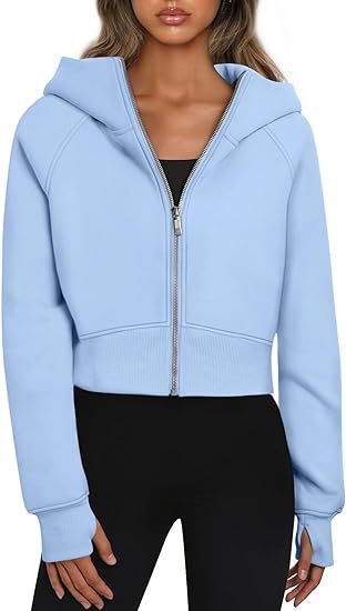 Damen cropped Kapuzenjacke mit durchgehendem Reißverschluss