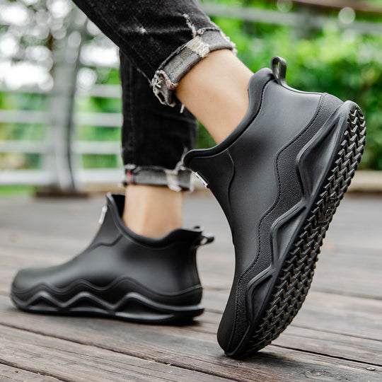 Damen Wasserdichte Slip-On Ankle‑Gummistiefelette mit umgeschlagenem Strickkragen Shop Nory