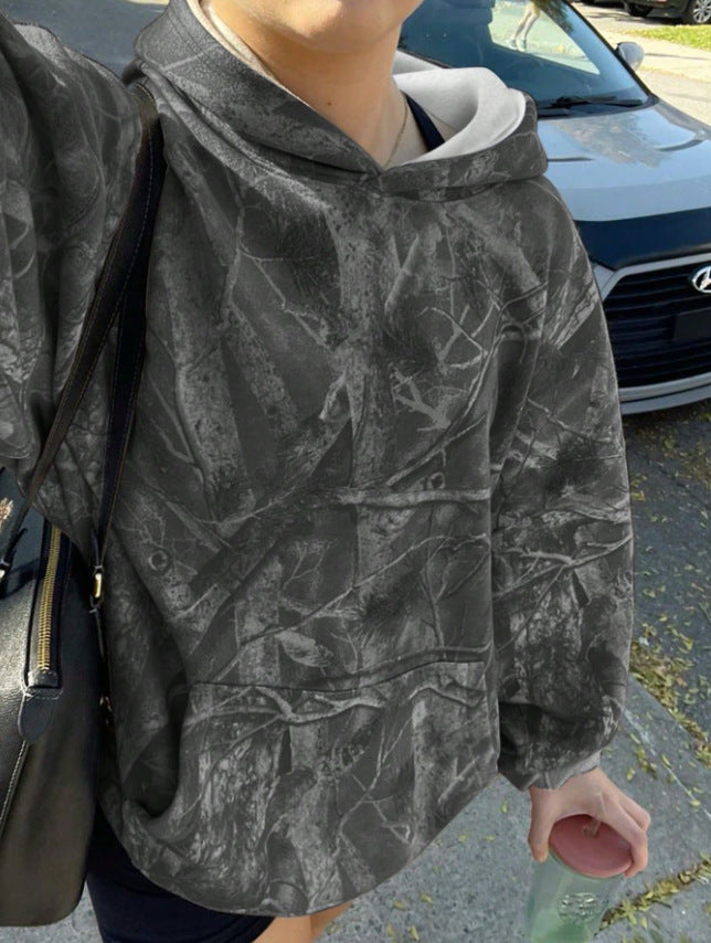 Damen Oversize Kapuzenpullover mit Naturmuster und Kängurutasche Shop Nory
