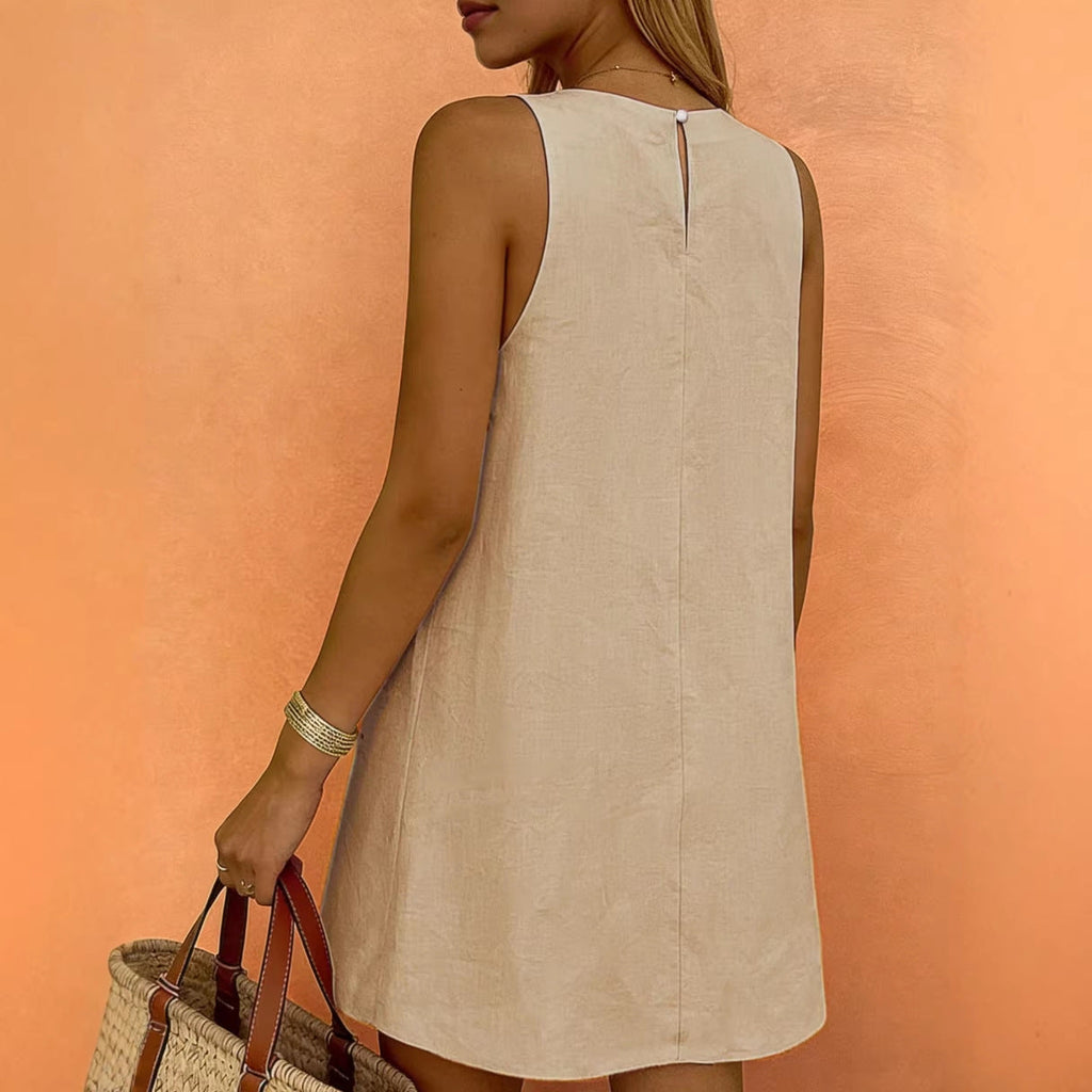 Damen lässiges Leinenkleid mit ärmellosem Design und elegantem Schnitt ShopNory