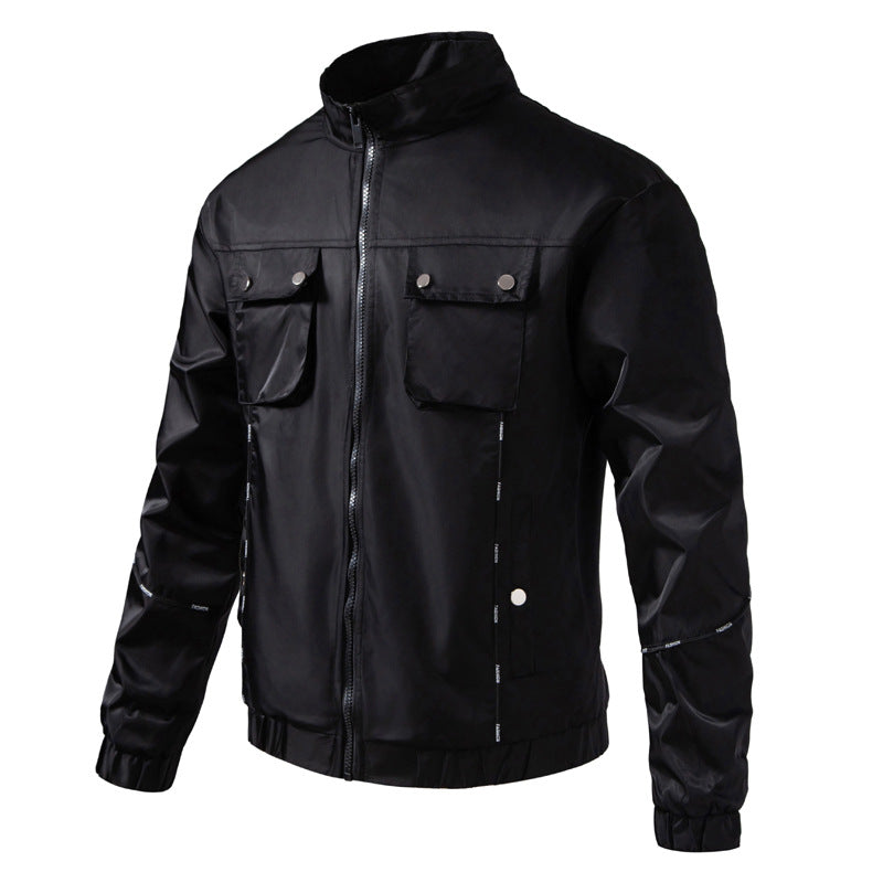 Herren Leichte Utility-Bomberjacke mit Pattentaschen, Stehkragen und elastischem Saum Shop Nory