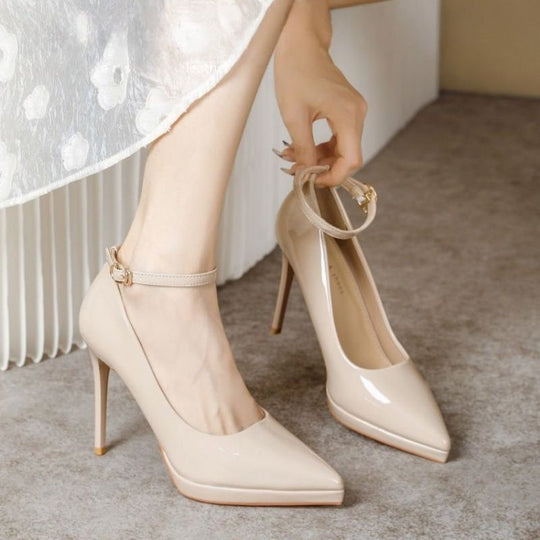 Damen Spitzer Plateau-Pumps mit sculpted Stiletto und Knöchelriemen Shop Nory