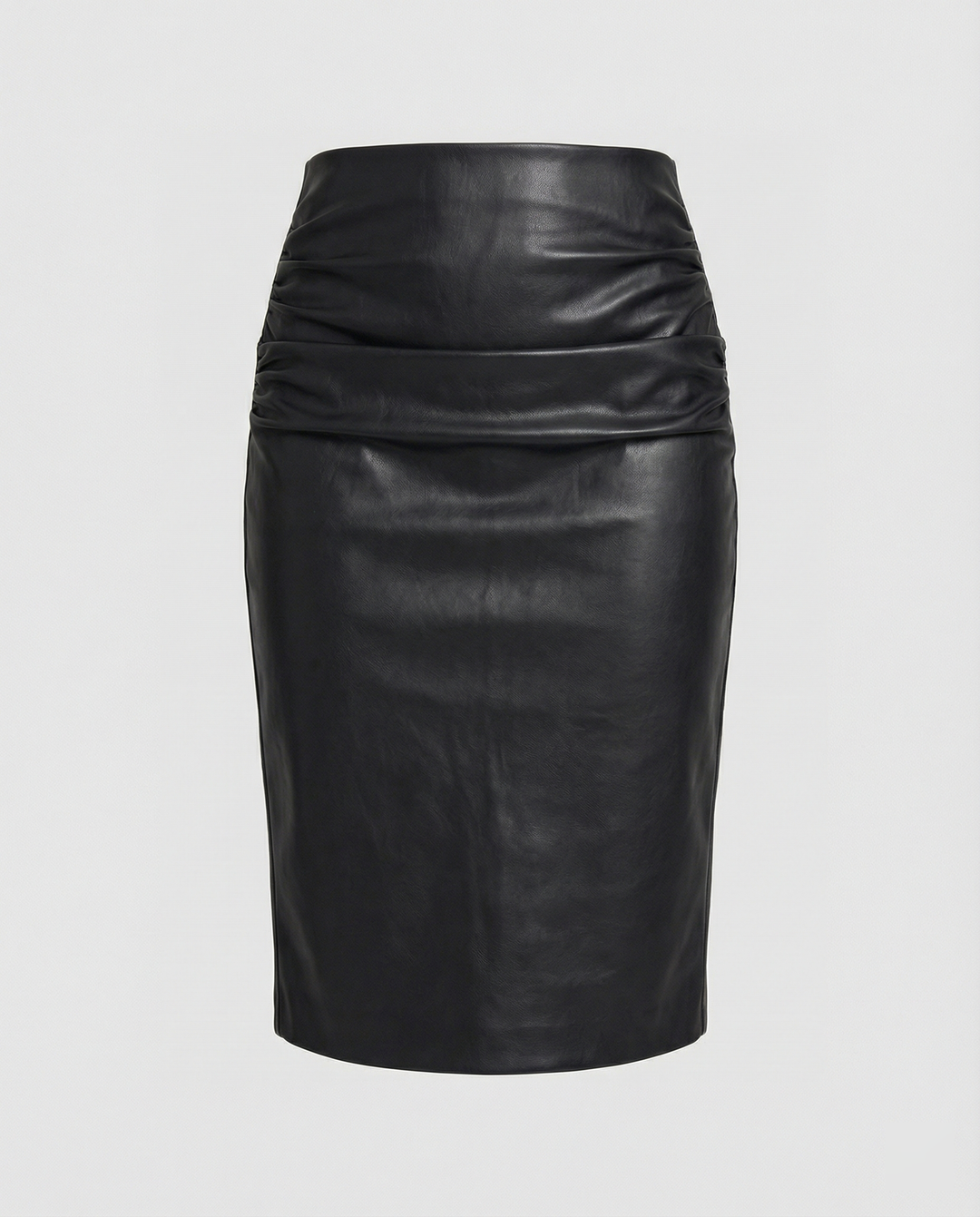 Damen Midi-Rock aus hochwertigem Leder mit Raffung