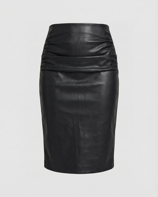 Damen Midi-Rock aus hochwertigem Leder mit Raffung