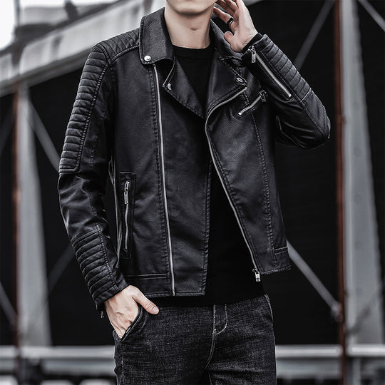 Herren Kunstleder-Bikerjacke mit gesteppter Ärmelpasse, asymmetrischem Reißverschluss und Metallzipper Shop Nory