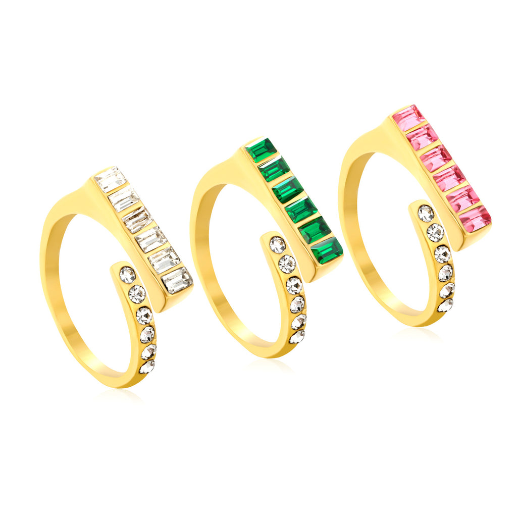 Damen Verstellbarer Ring mit glitzernden Zirkonia und modernen Grüntönen Shop Nory