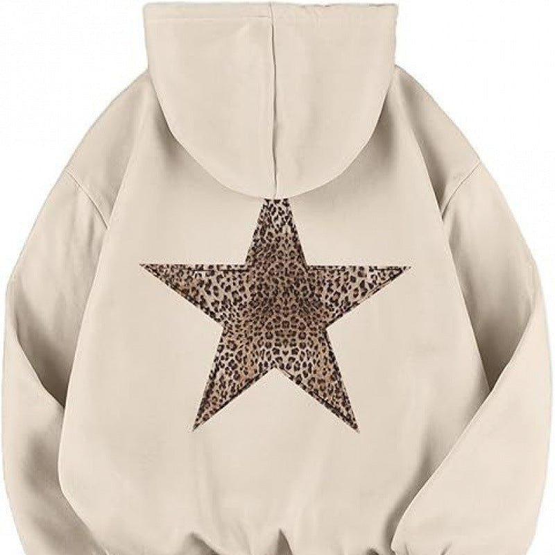 Damen Kapuzensweater mit stylish Leopardstern-Design und entspannter Passform