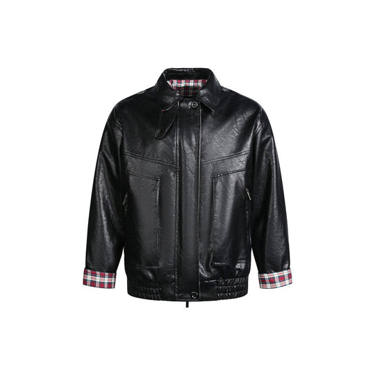 Herren Kurzer Kunstleder‑Blousonjacke im Pilotenstil mit kariertem Futter Shop Nory