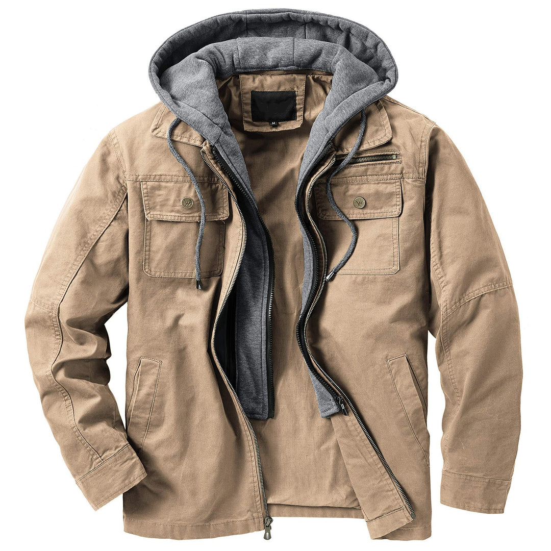 Herren vielseitige Übergangsjacke mit integrierter Kapuze und praktischen Taschen