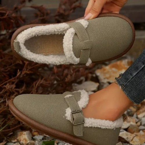 Damen Gefütterte Veloursimitat-Hausschuhe mit verstellbarem Schnallenriemen Shop Nory