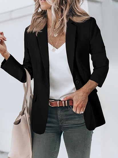 Damen Leichter Stretch-Blazer mit Schalkragen, Ein-Knopf-Verschluss und dreiviertelärmeln Shop Nory