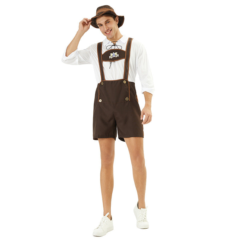 Herren nan kurze Trachtenlederhose mit verstellbaren Trägern und besticktem Brustlatz Shop Nory