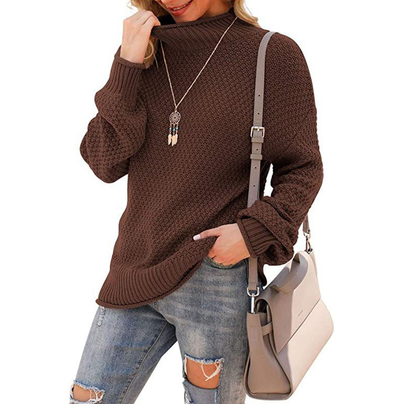 Damen Grobstrickpullover mit hohem Kragen und strukturierter Oberfläche