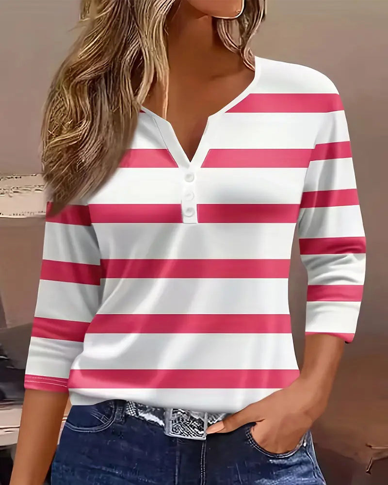 Damen Langarmshirt mit maritimem Streifenmuster