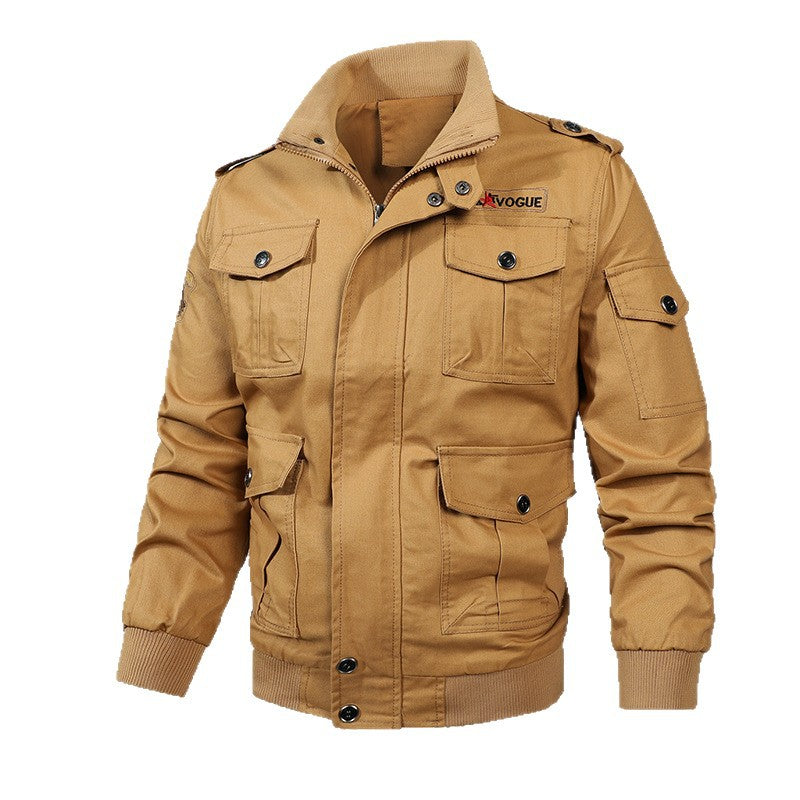 Herren Fieldjacke im Military-Stil mit Mehrfach-Taschen und Strickkragen Shop Nory