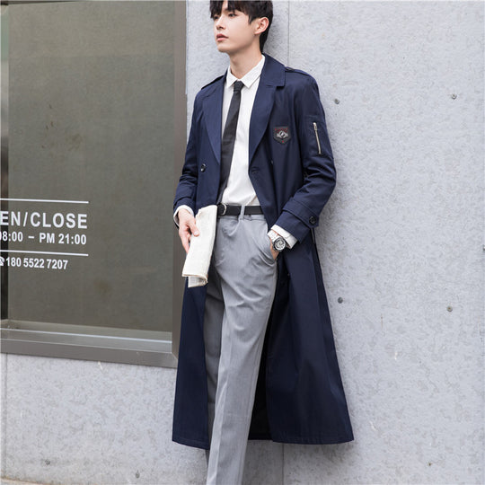 Herren Lang geschnittener Trenchcoat im modernen Citystil mit Ärmel-Reißverschluss und Schalkragen Shop Nory