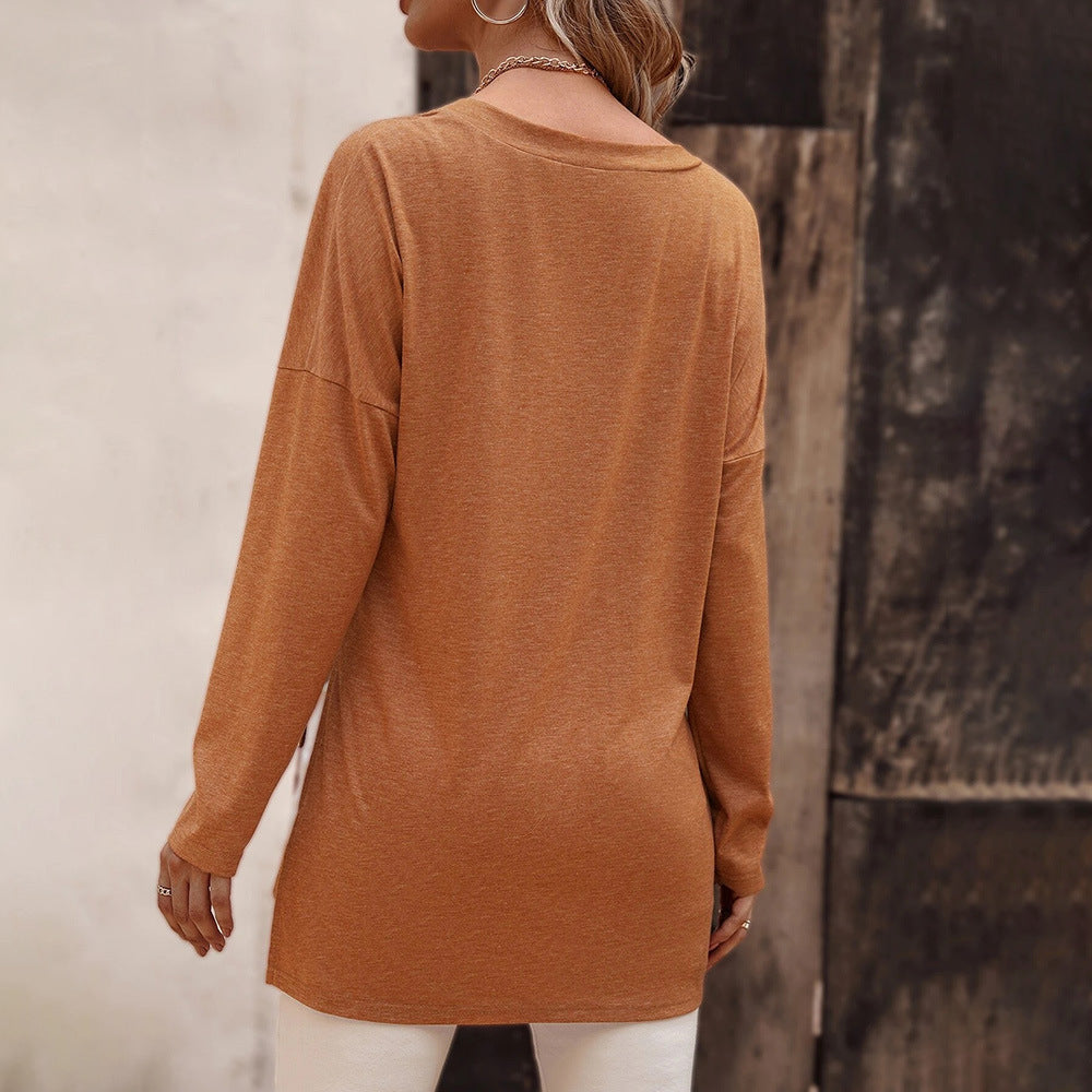 Damen lässige V-Neck Longsleeve-Tunika mit Seitenschlitzen und relaxed Fit Shop Nory