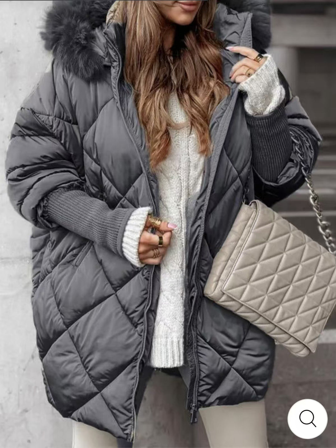 Damen nan weit geschnittener gesteppter Winterparka mit Kapuze Kunstpelzbesatz und Rippbündchen Shop Nory