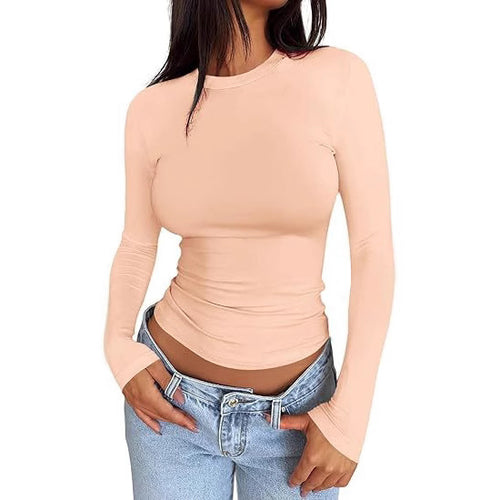 Damen Körpernahes Langarmshirt im Cropped-Look mit verlängerten Ärmeln und Daumenloch Shop Nory