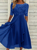 Damen nan elegantes Cocktailkleid mit bestickter Korsage, U-Boot-Ausschnitt und fließendem Chiffonrock