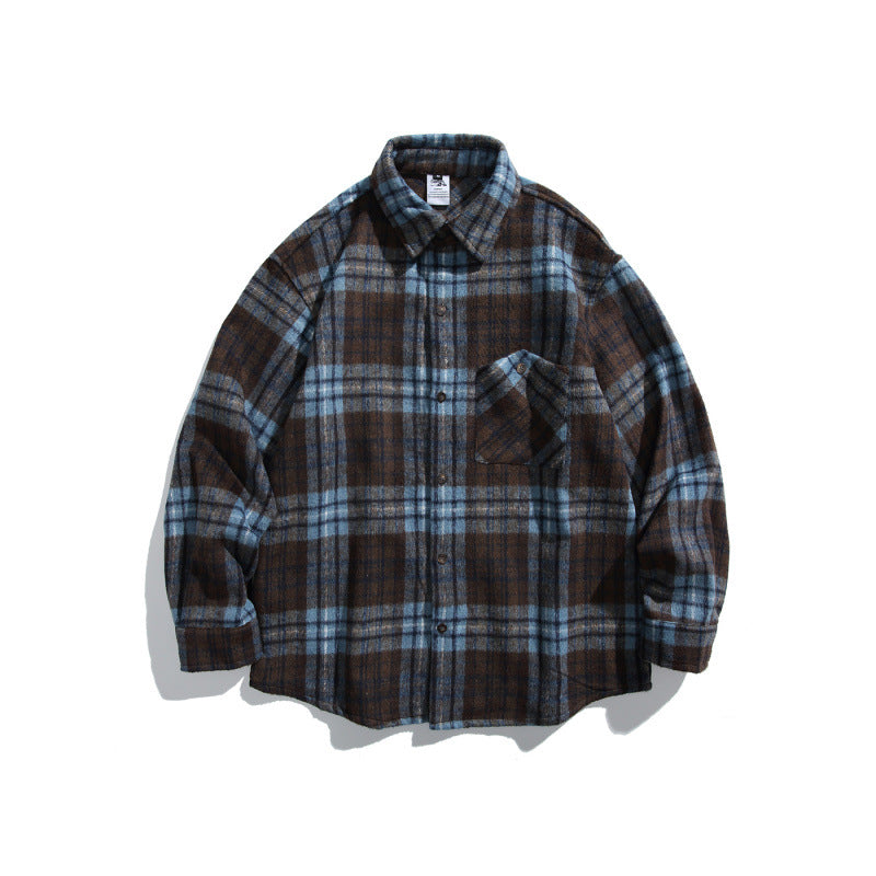 Unisex Boxy-Überhemdjacke aus weichem Wollmix mit Karomuster und aufgesetzter Brusttasche Shop Nory