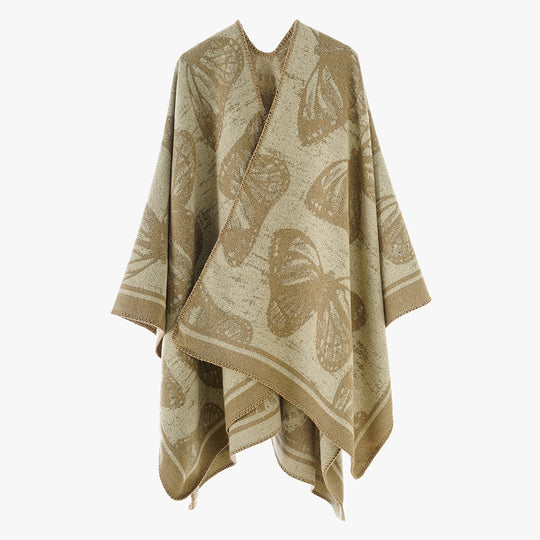 Damen Jacquardstrick‑Poncho mit Schmetterlingsmotiv und asymmetrischem Zipfelsaum Shop Nory