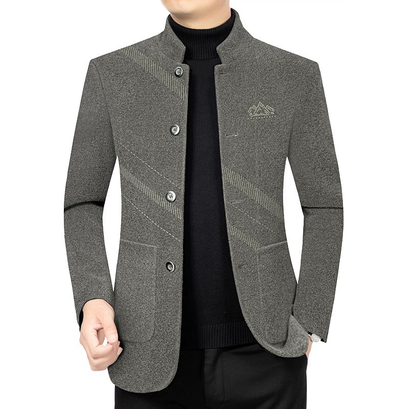 Herren Kurzmantel mit Stehkragen aus Wollmix und diagonalem Struktur-Design Shop Nory